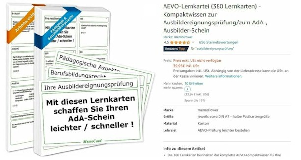 Screenshot von der Amazon-Produktseite: AEVO-Lernkartei