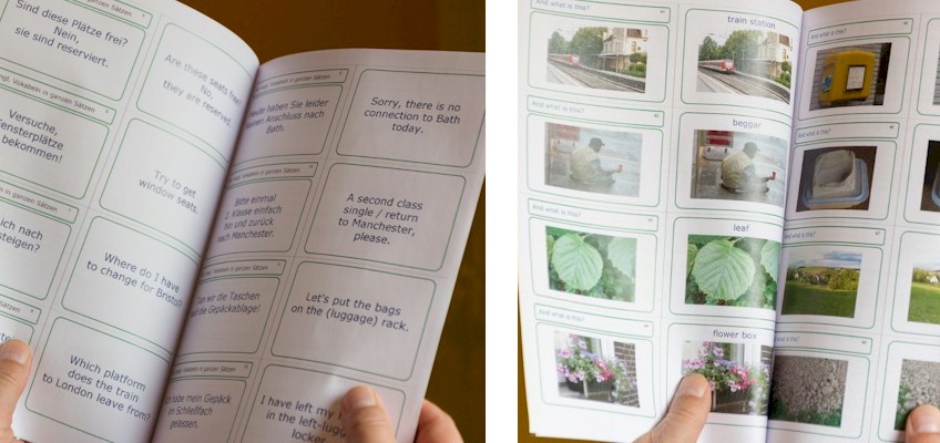 zwei Fotos kombiniert: jeweils eine Hand, die ein Lernkarten-Booklet hält