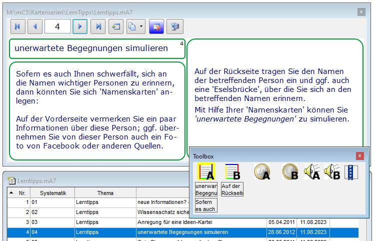 Screenshot zur Lernkarten-Software memoCARD: Erstellen einer Lernkarte