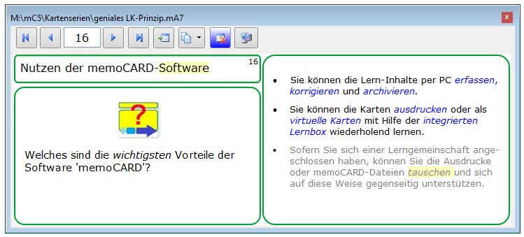Screenshot aus der Lernkarten-Software memoCARD